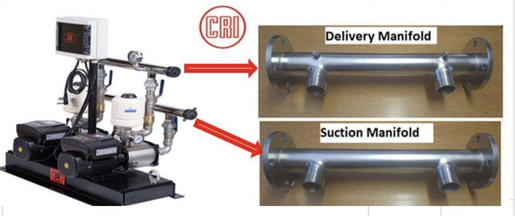 CRI Pumps I Prez -11 N - Galv.Base plate, Suction & Delivery Manifolds, Valves, Pressure gauge - Twin Booster System